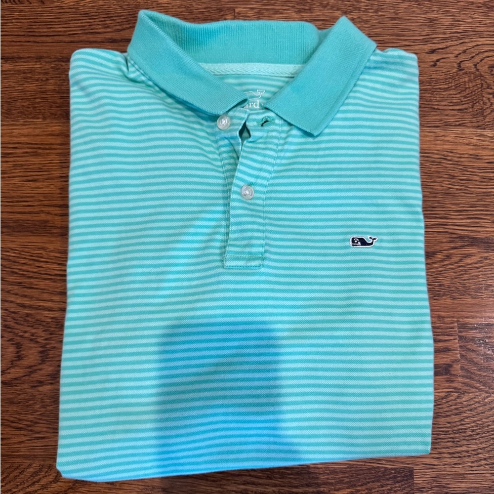 Vineyard Vines Men's Teal Striped Polo Shirt